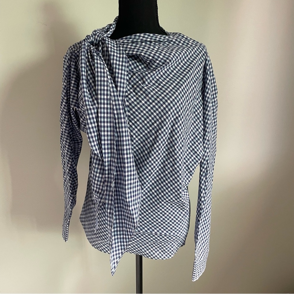 Blue and White Checkered Blouse